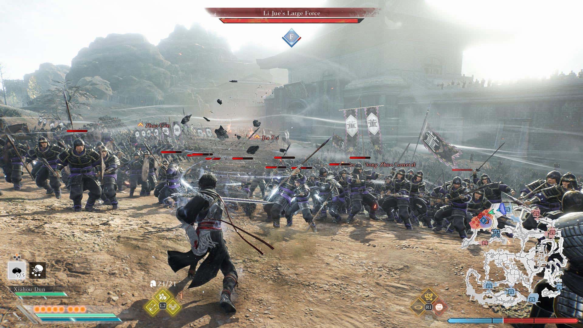 The protagonist uses wind-based special moves to counter the enemy's overwhelming attacks.